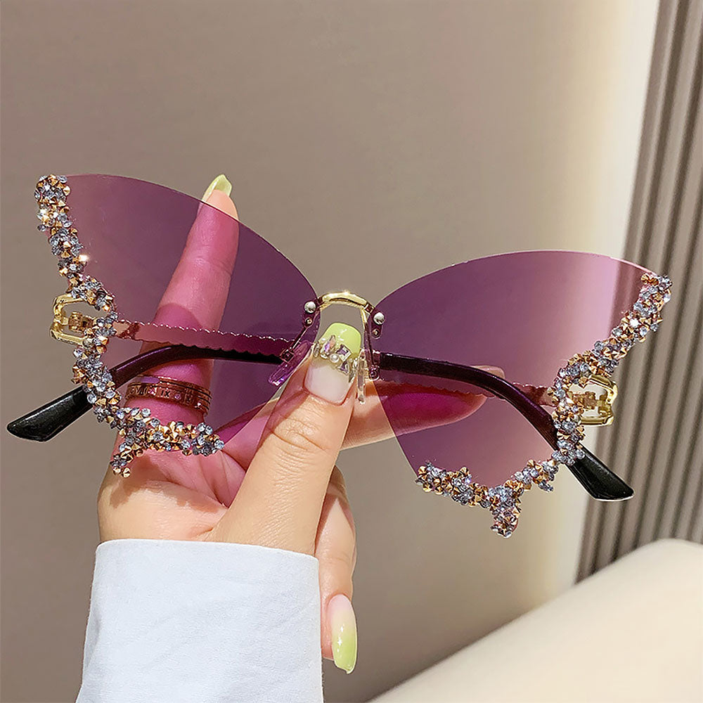 Women's Fashionable Butterfly Rhinestone Frameless Gradient Sunglasses | ZAKAPOP