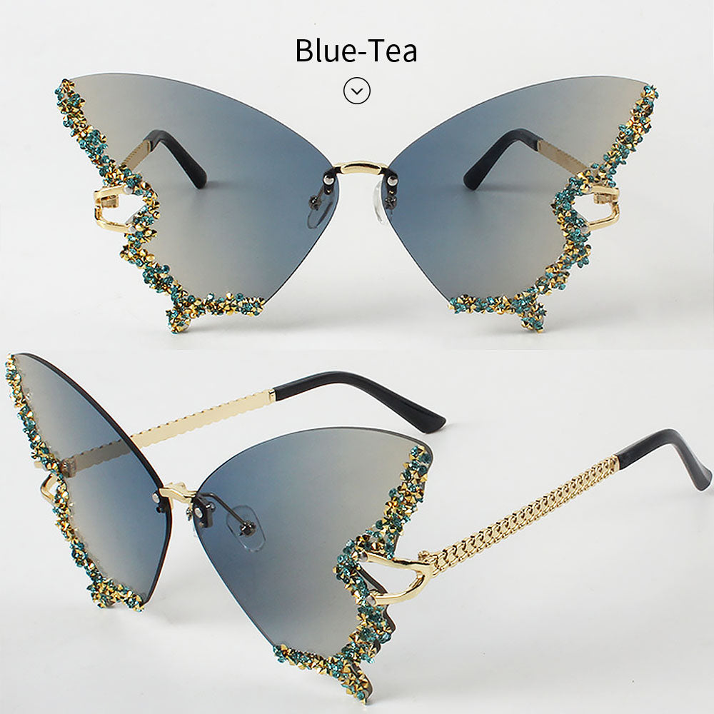 Women's Fashionable Butterfly Rhinestone Frameless Gradient Sunglasses | ZAKAPOP