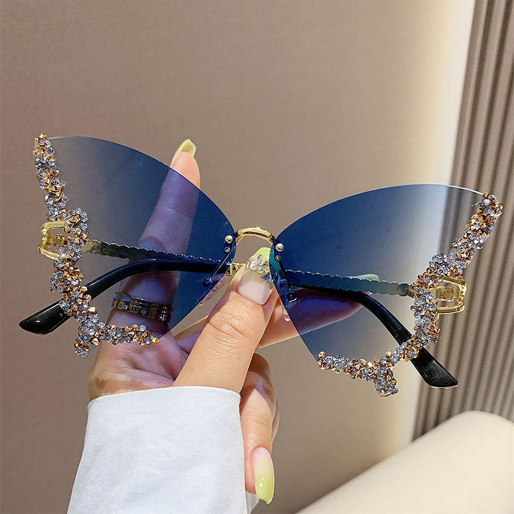 Women's Fashionable Butterfly Rhinestone Frameless Gradient Sunglasses | ZAKAPOP