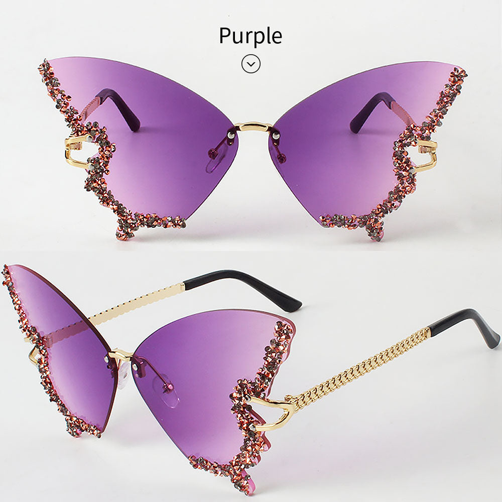 Women's Fashionable Butterfly Rhinestone Frameless Gradient Sunglasses | ZAKAPOP