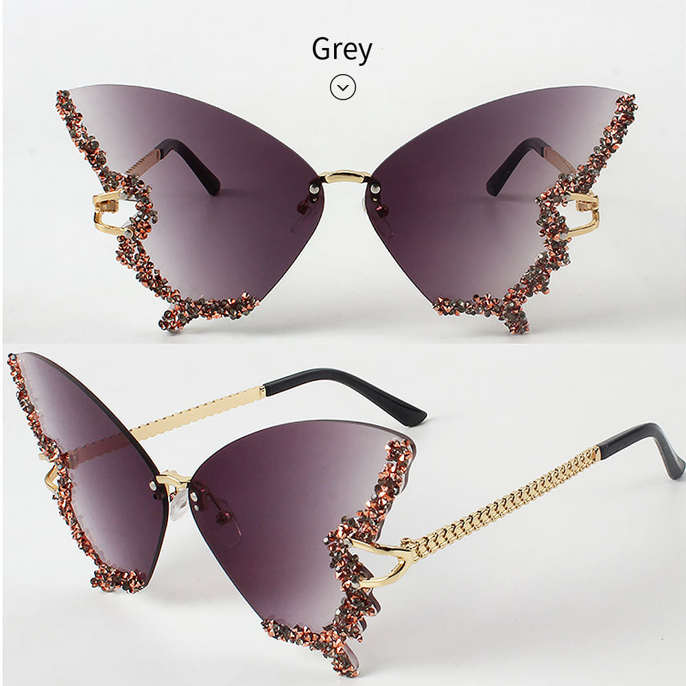 Women's Fashionable Butterfly Rhinestone Frameless Gradient Sunglasses | ZAKAPOP