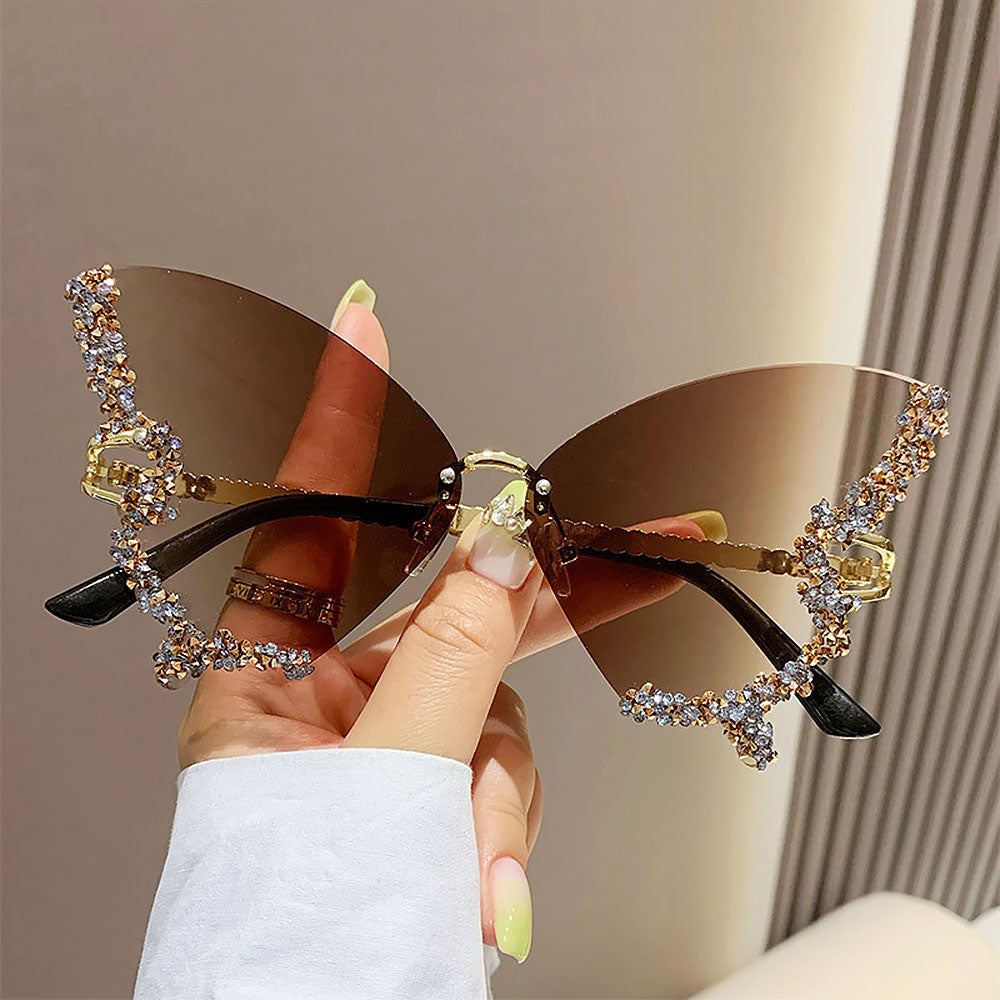 Women's Fashionable Butterfly Rhinestone Frameless Gradient Sunglasses | ZAKAPOP