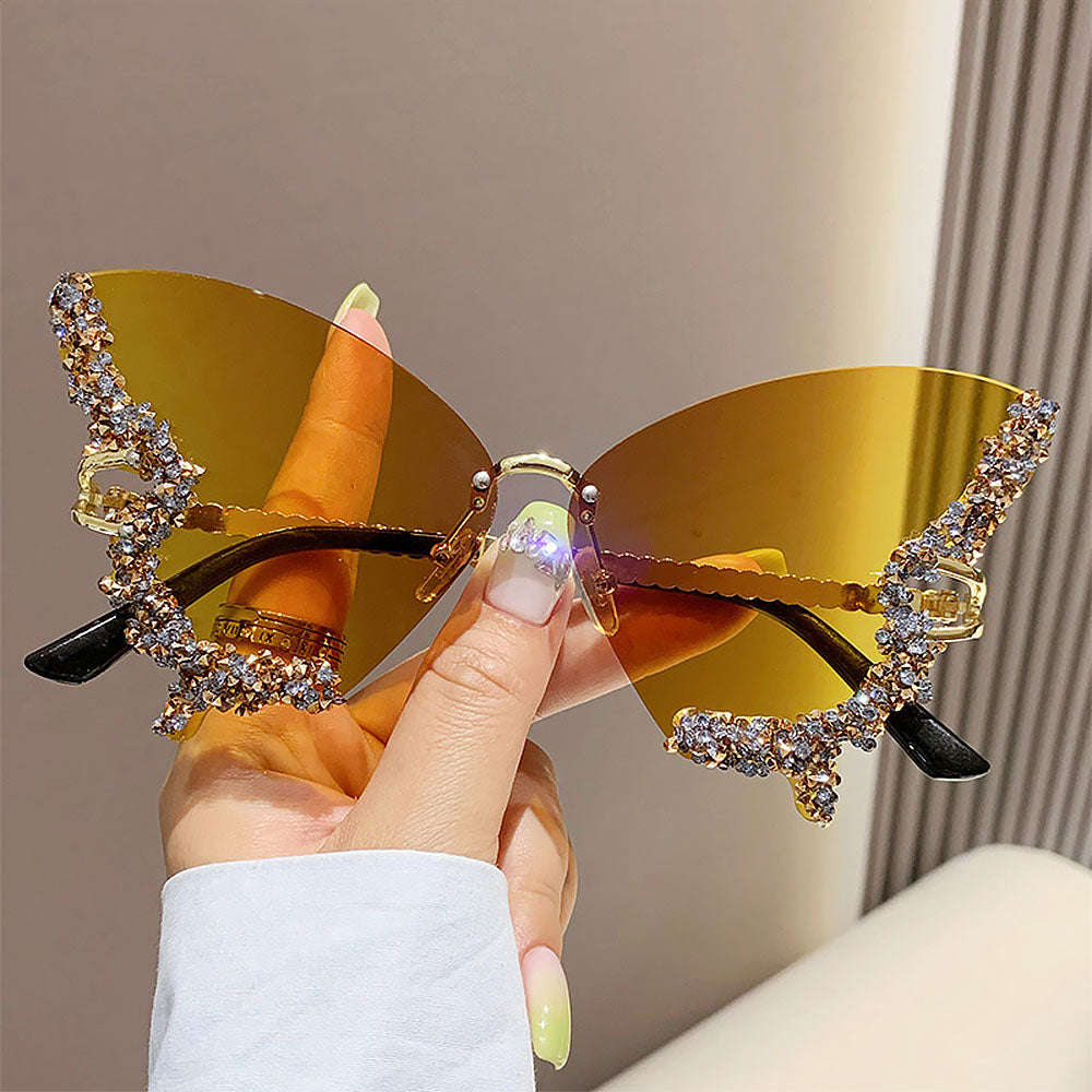 Women's Fashionable Butterfly Rhinestone Frameless Gradient Sunglasses | ZAKAPOP