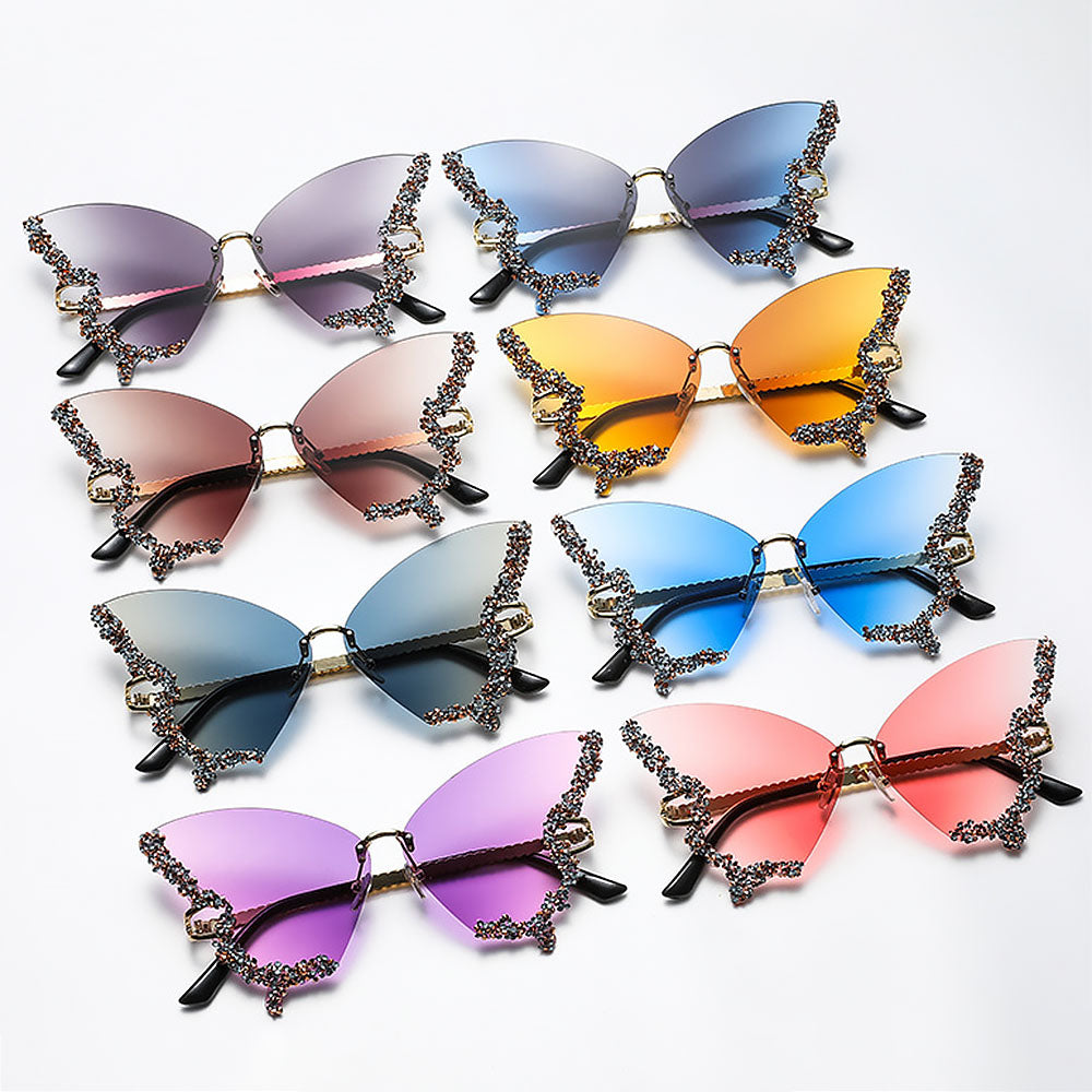 Women's Fashionable Butterfly Rhinestone Frameless Gradient Sunglasses | ZAKAPOP