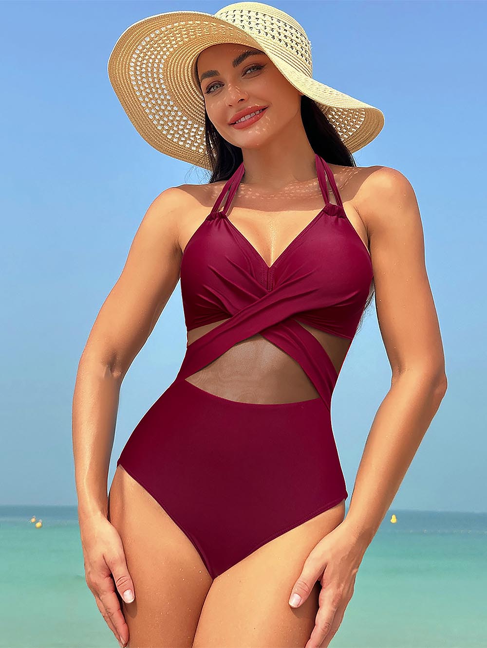 Women's New Solid Color Mesh One-Piece Swimwear | ZAKAPOP
