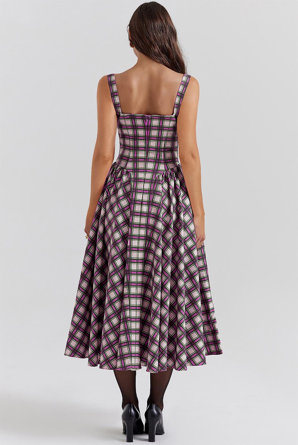 Women's Retro Pleated Check Midi Dress | ZAKAPOP