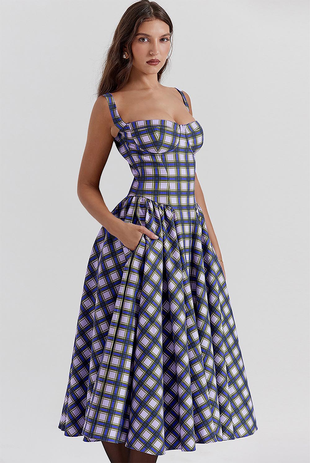 Women's Retro Pleated Check Midi Dress | ZAKAPOP