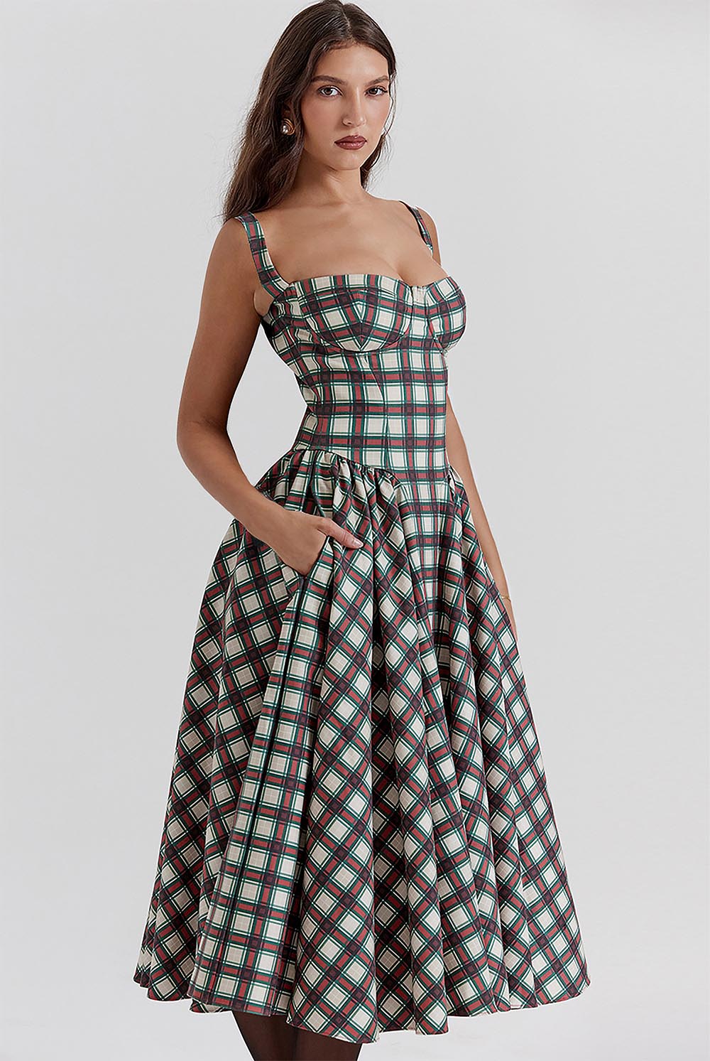 Women's Retro Pleated Check Midi Dress | ZAKAPOP
