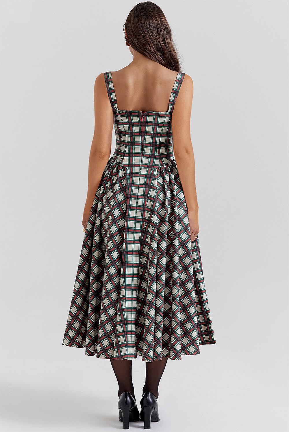 Women's Retro Pleated Check Midi Dress | ZAKAPOP