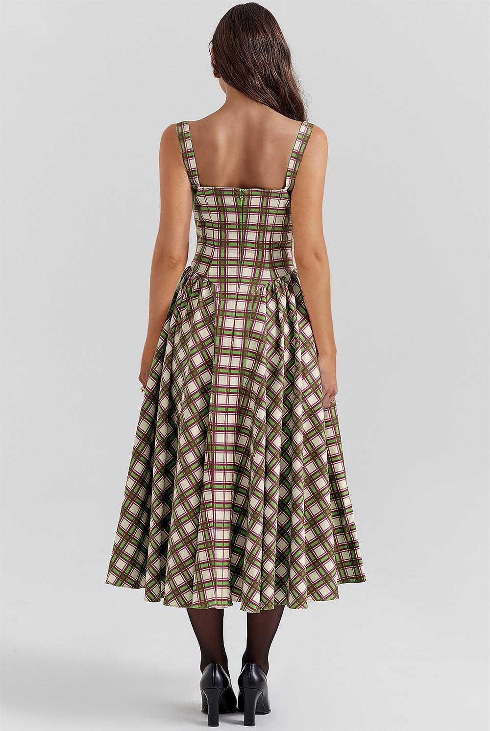 Women's Retro Pleated Check Midi Dress | ZAKAPOP