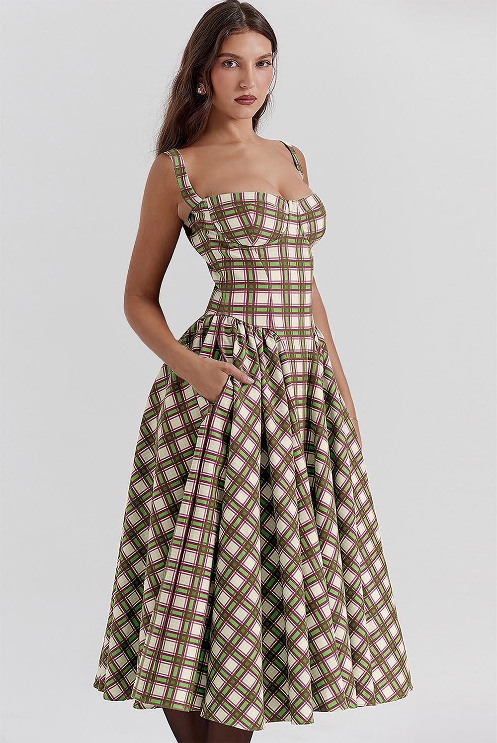 Women's Retro Pleated Check Midi Dress | ZAKAPOP