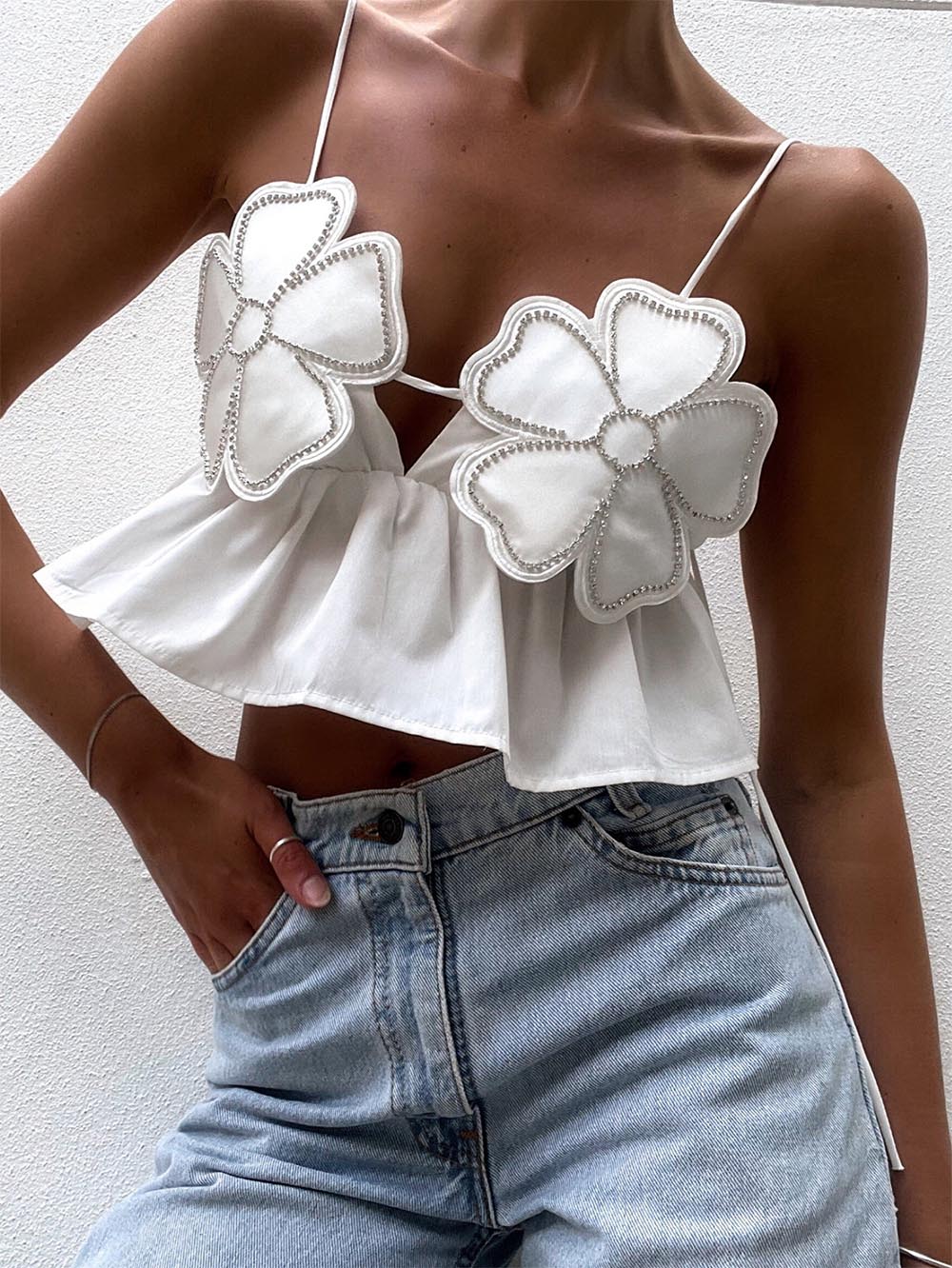 Women's Sexy Floral Decorative Crop Top | ZAKAPOP