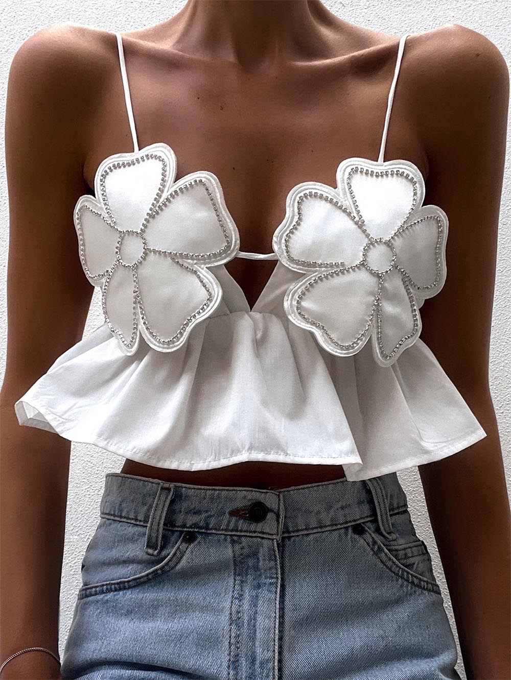 Women's Sexy Floral Decorative Crop Top | ZAKAPOP