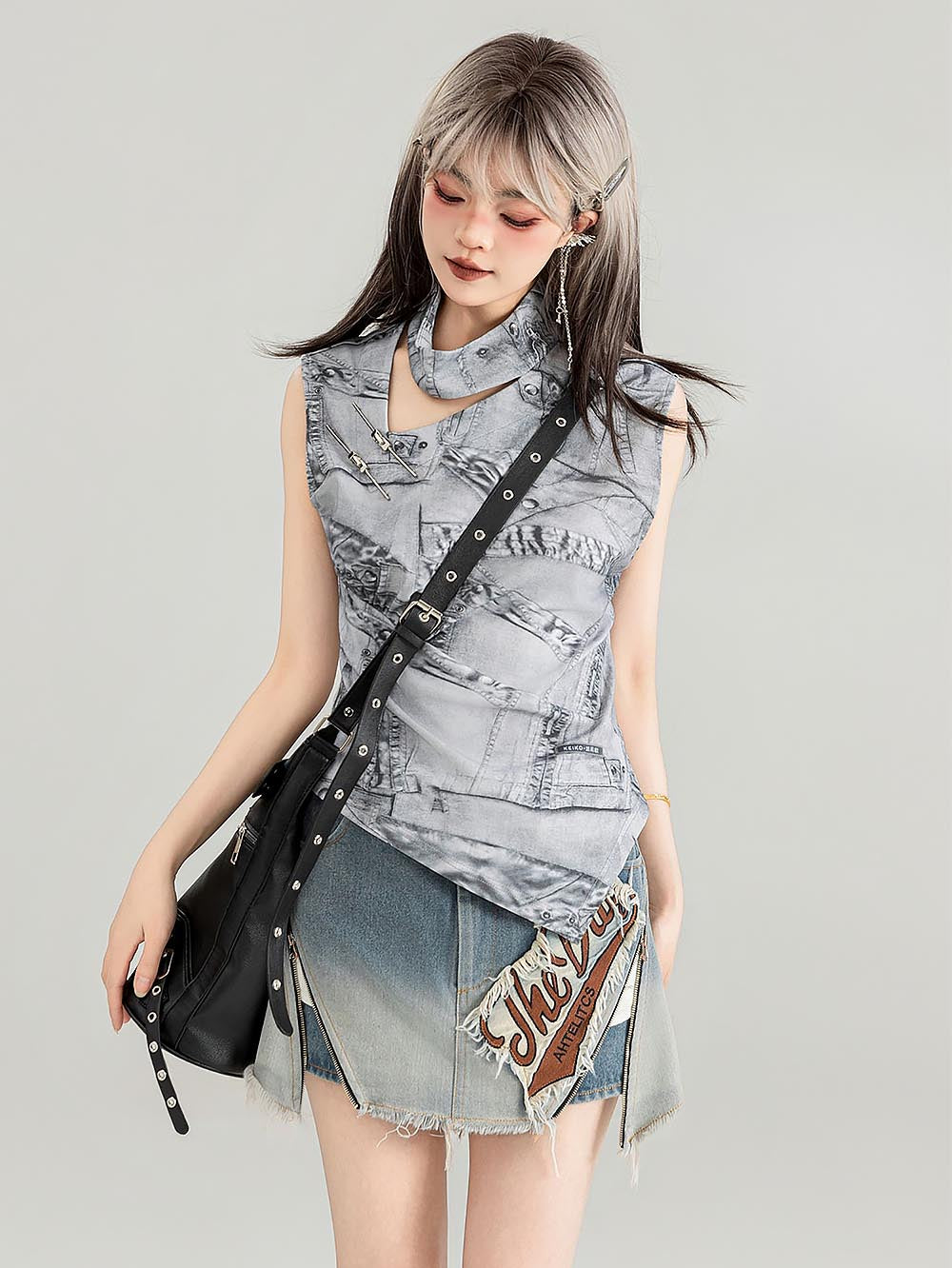 Y2K Slimming Faux Denim Print Tank Top | ZAKAPOP