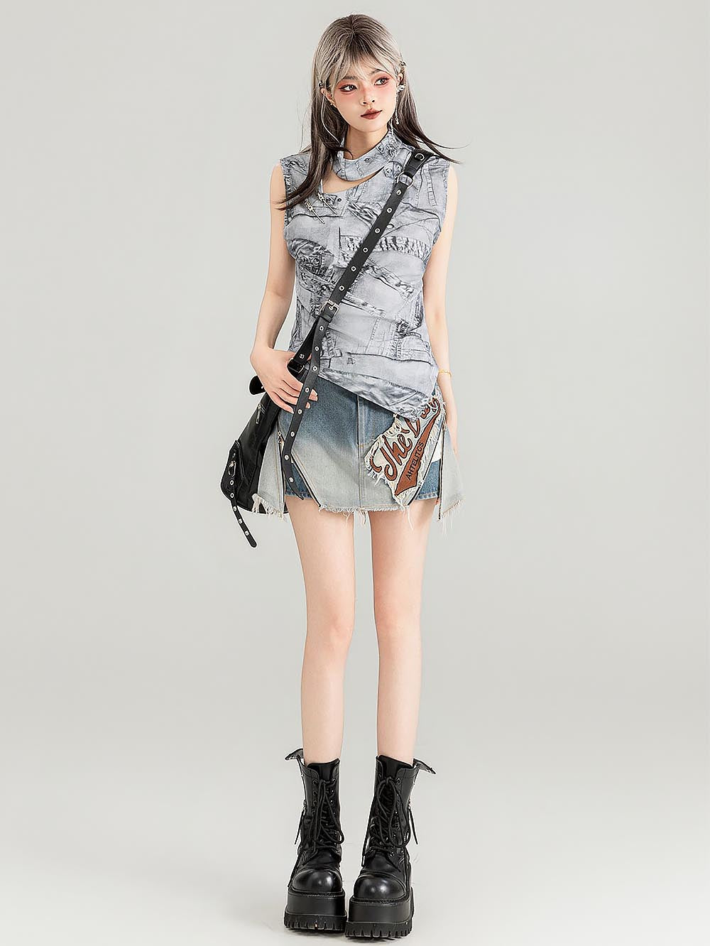 Y2K Slimming Faux Denim Print Tank Top | ZAKAPOP