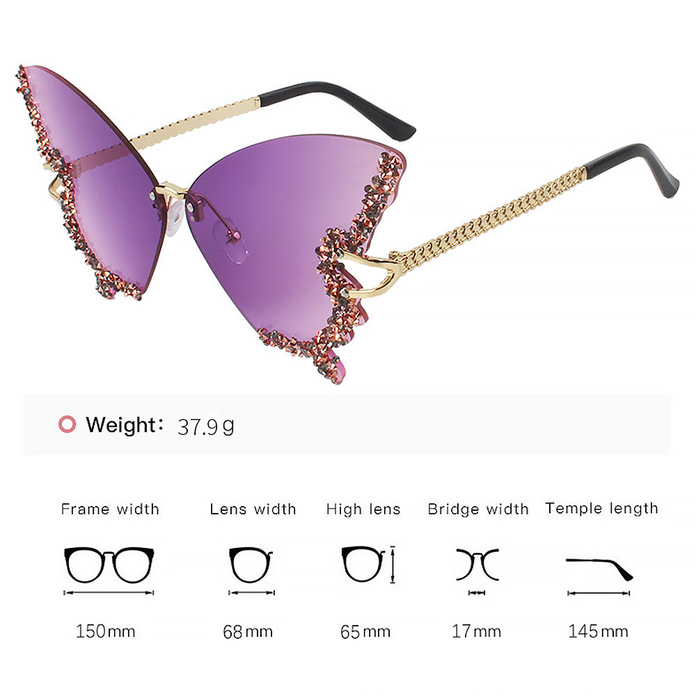 Women's Fashionable Butterfly Rhinestone Frameless Gradient Sunglasses | ZAKAPOP