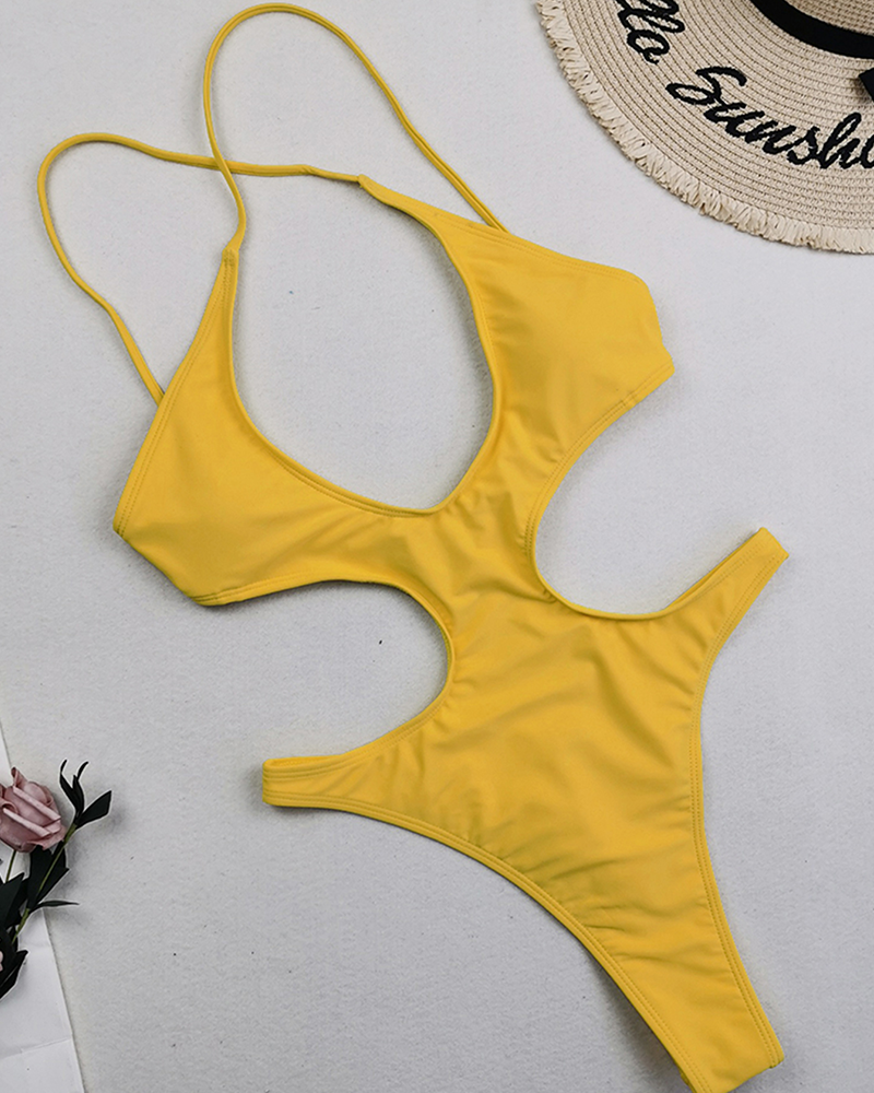 Sexy Solid Hollow Out Backless Swimwear | ZAKAPOP