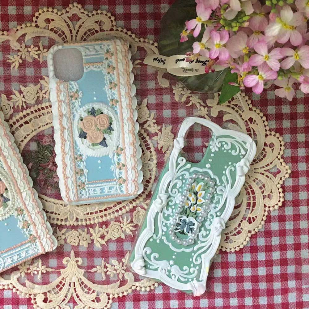 Handmade Flower 3d Oil Painting Retro Cream Mobile Phone Case (customizable) | ZAKAPOP
