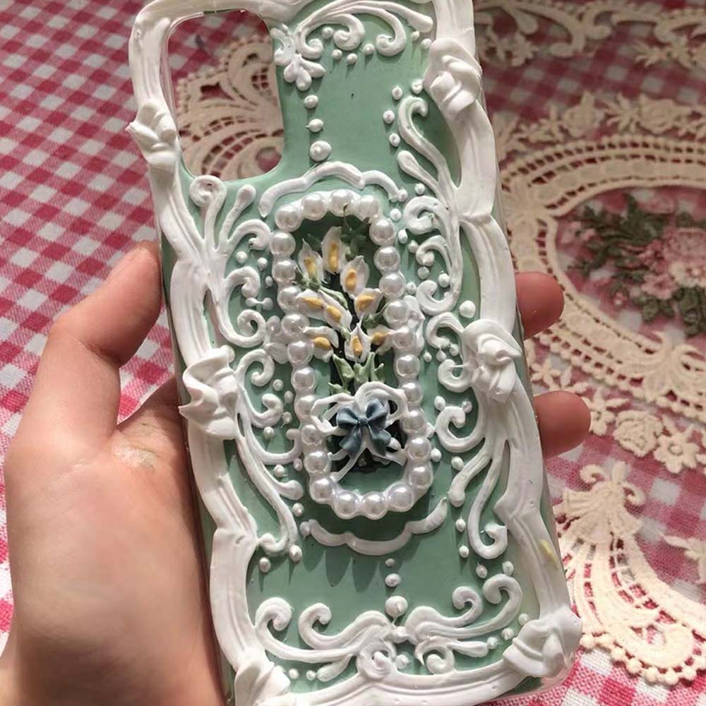 Handmade Flower 3d Oil Painting Retro Cream Mobile Phone Case (customizable) | ZAKAPOP